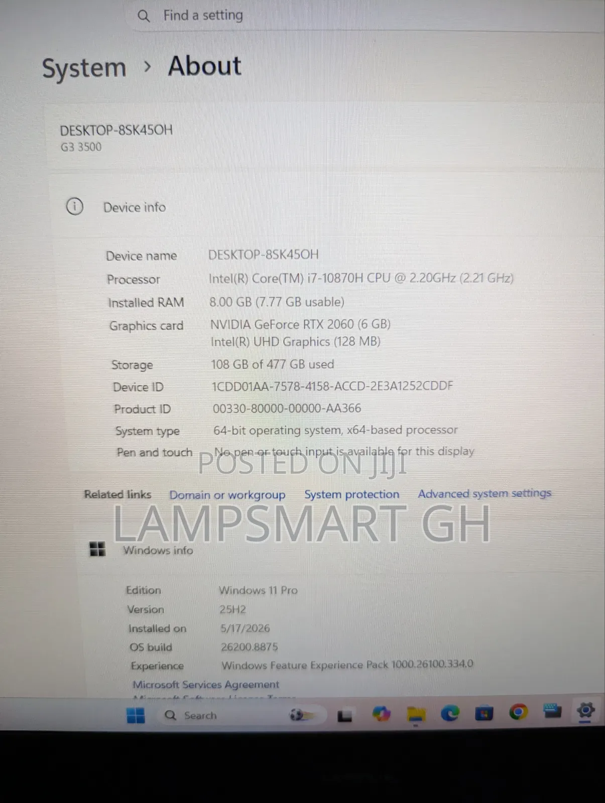 Laptop Dell G3 15 3500 8GB Intel Core i7 SSD 512GB