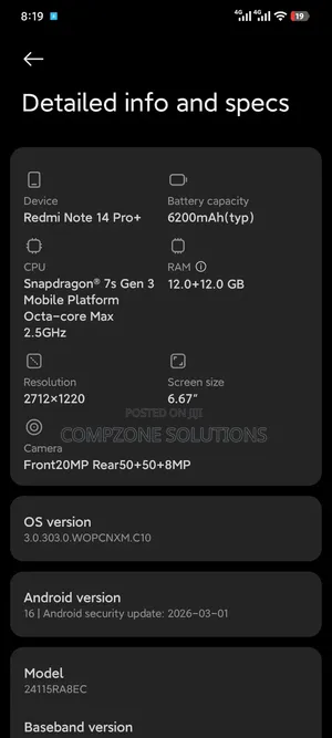 Xiaomi Redmi Note 14 Pro+ 5G 256 GB White