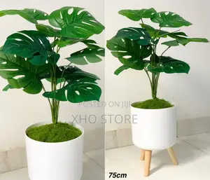 Modern Indoor Artificial Potted Plants Wooden Stands Flower Pot Vase