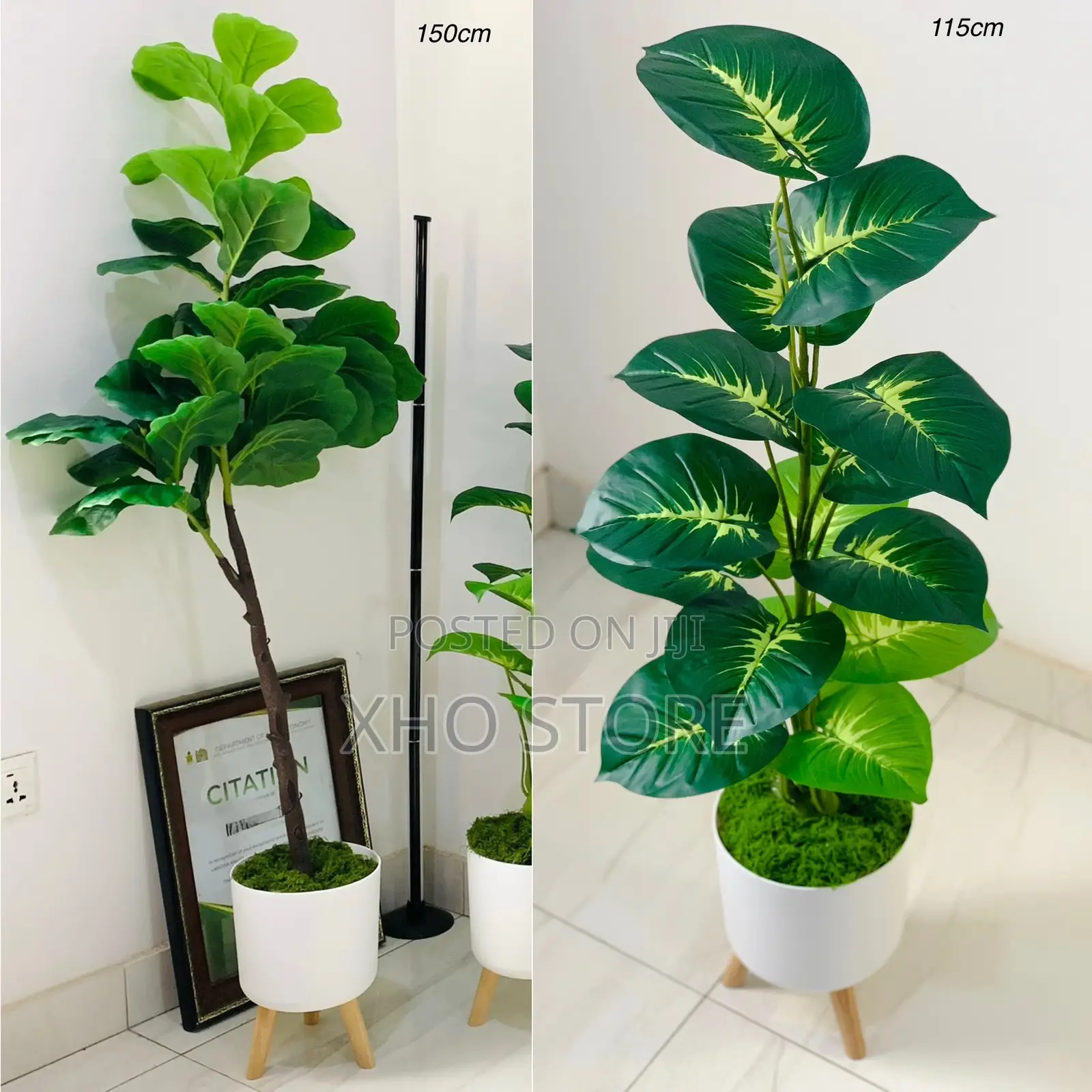 Modern Indoor Artificial Potted Plants Wooden Stands Flower Pot Vase