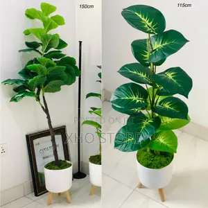 Modern Indoor Artificial Potted Plants Wooden Stands Flower Pot Vase