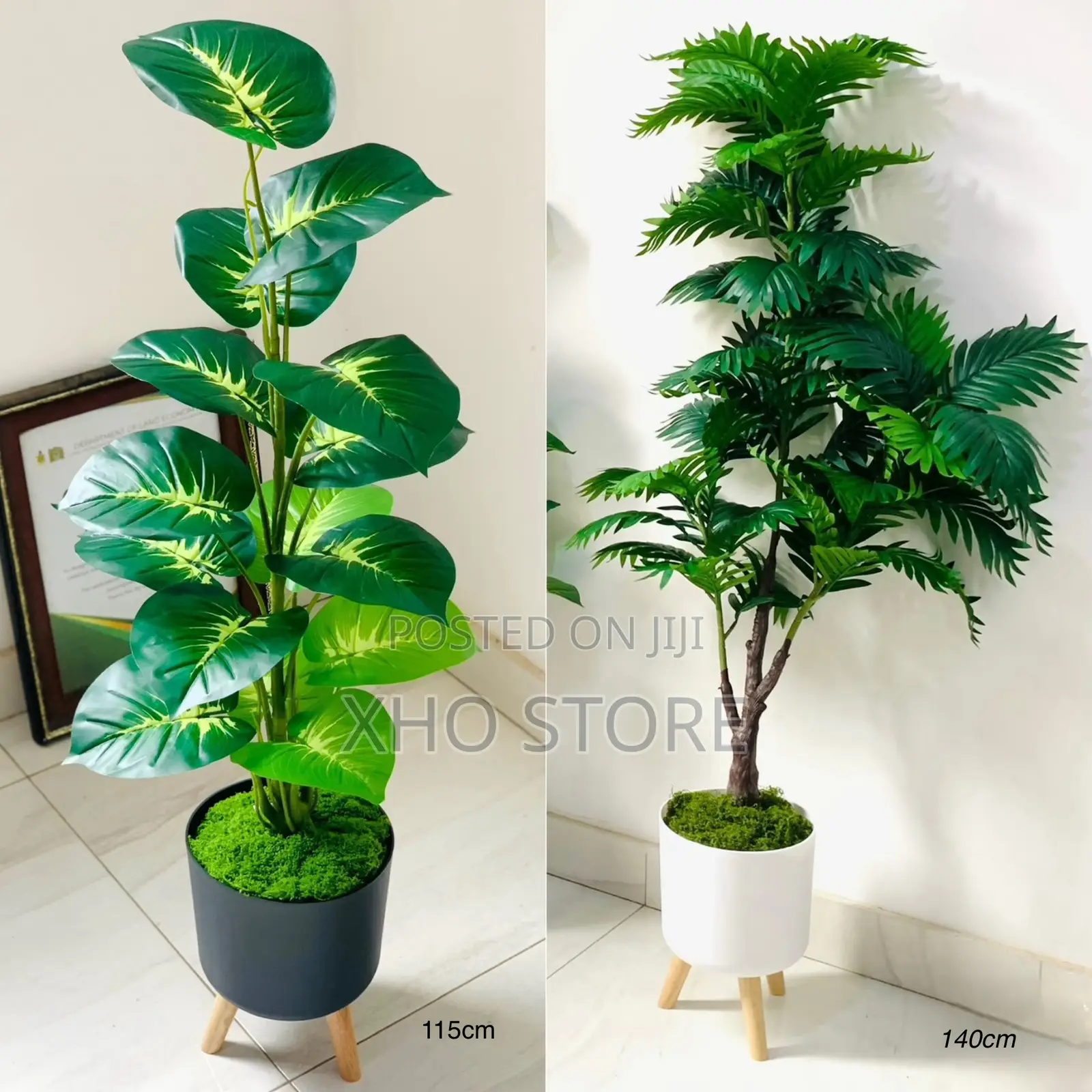 Modern Indoor Artificial Potted Plants Wooden Stands Flower Pot Vase