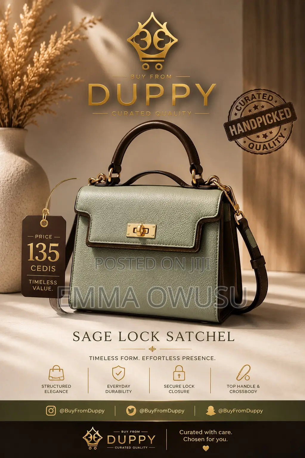 Sage Lock Satchel Bag