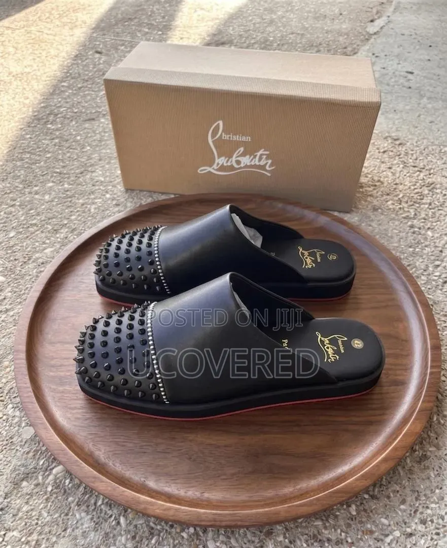 Christian Louboutin Spikeasy Black Leather Slippers