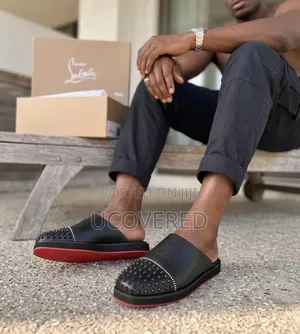 Christian Louboutin Spikeasy Black Leather Slippers