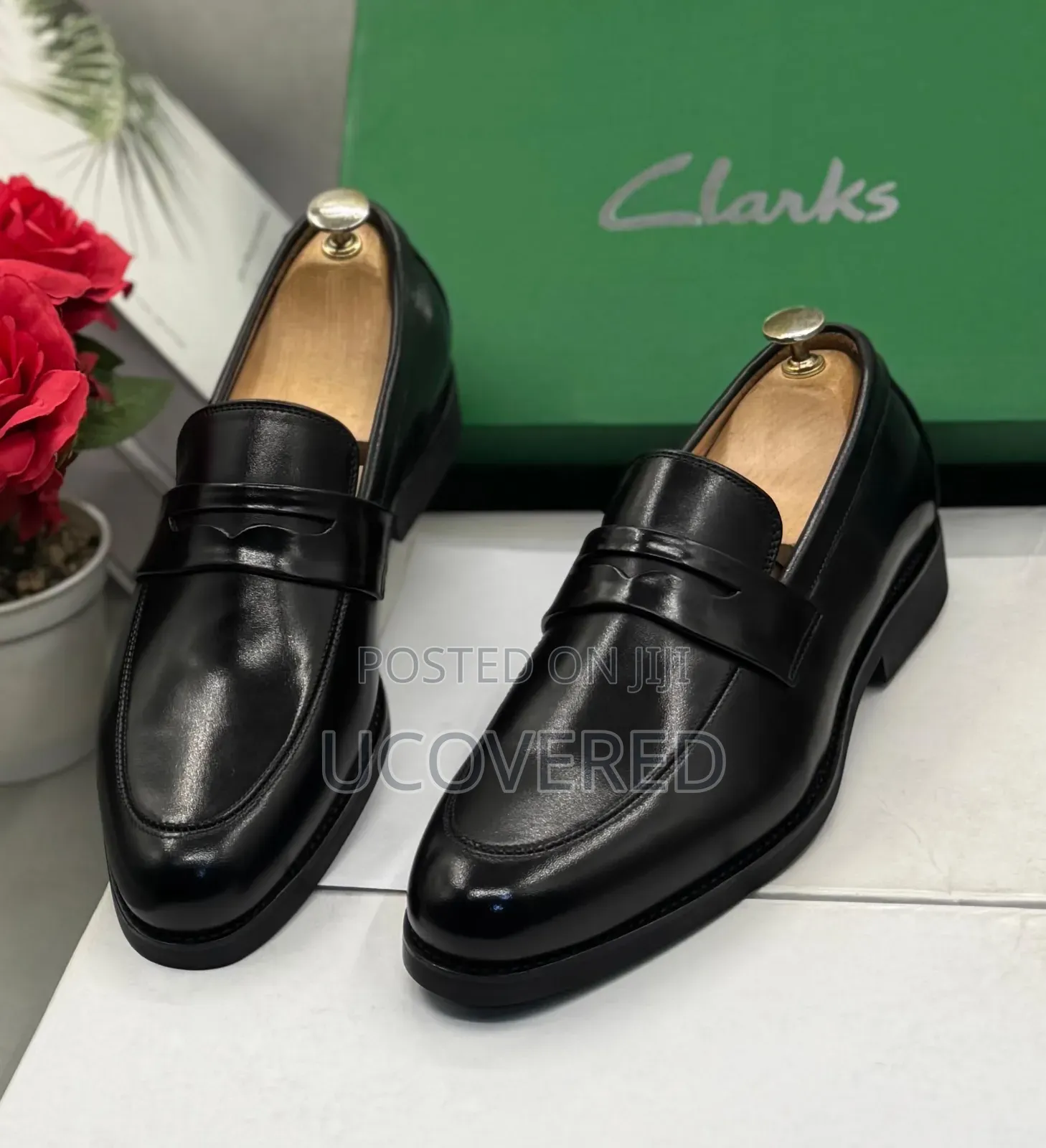 Clarks Black Leather Penny Loafers