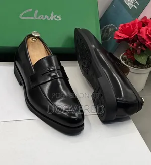 Clarks Black Leather Penny Loafers