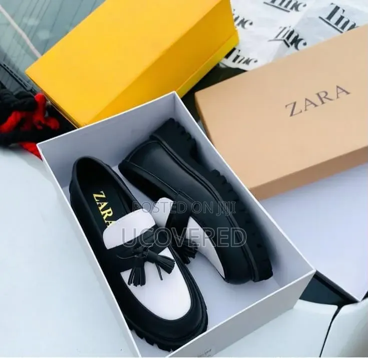 Zara Black and White Tassel Loafers