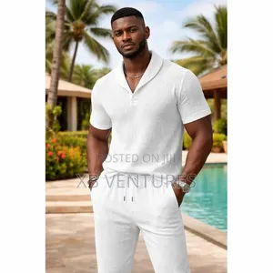 Men's T-Shirts Short-Sleeve and Pants Set – Comfortable Textured Fab