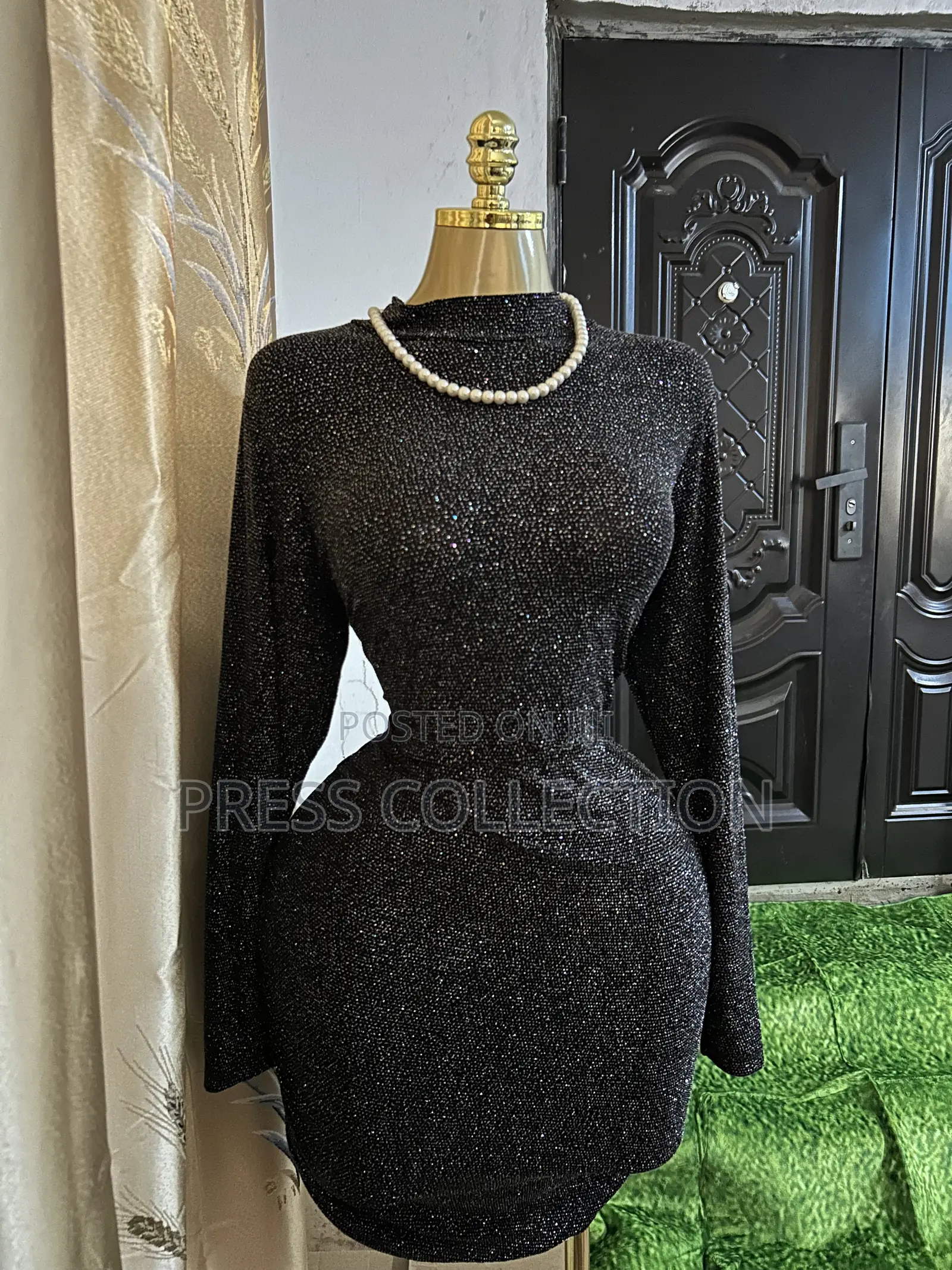 Luxury Black Glitter Bodycon Mini Dress | Elegant Black Party Dress