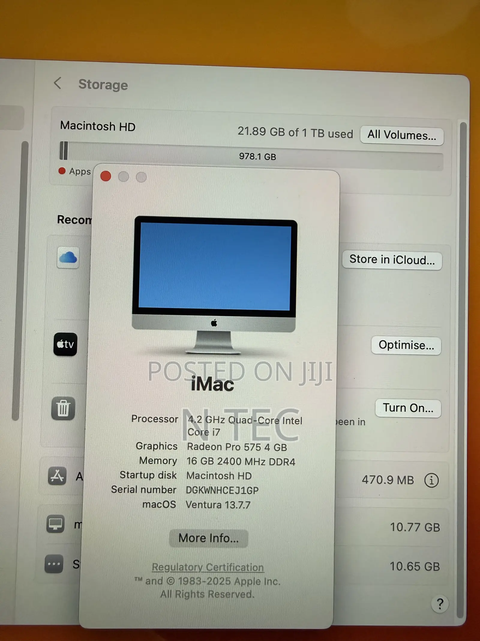 Desktop Computer Apple iMac 24GB Intel Core i7 HDD 1T