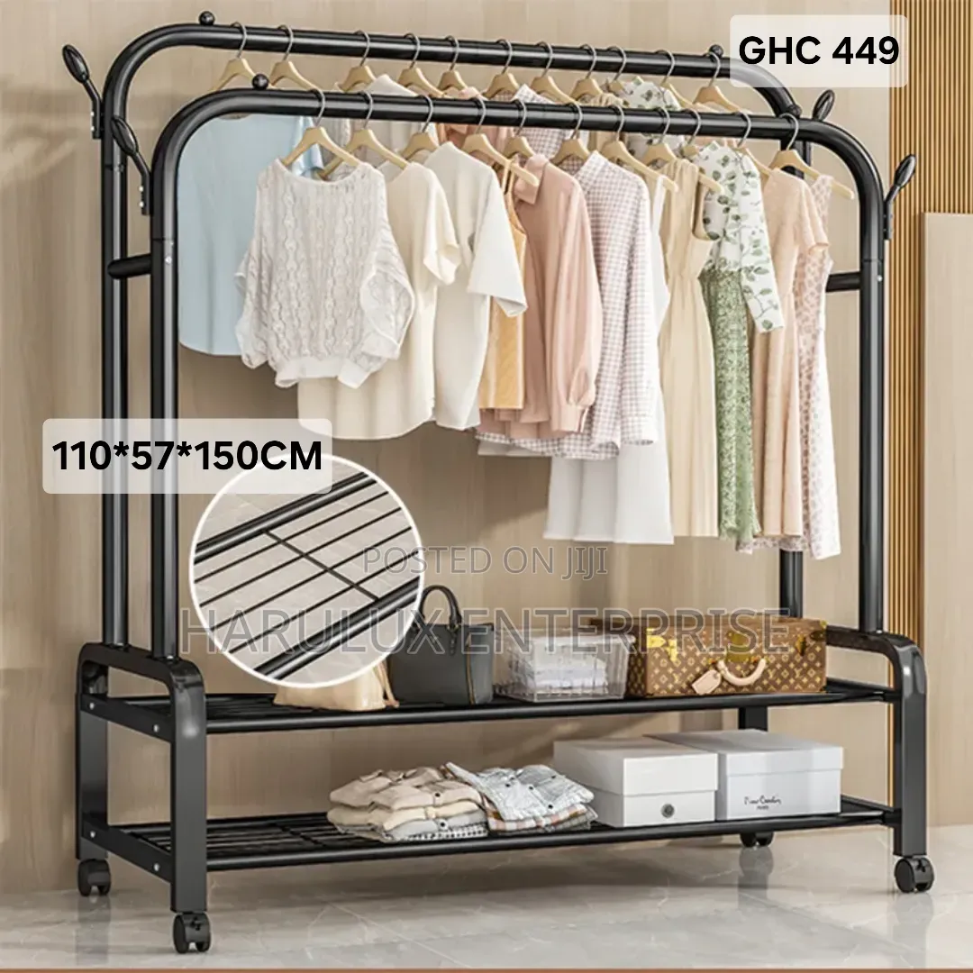 Heavy Duty Double Pole Clothes Rack (48kg Capacity) - Black