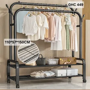 Heavy Duty Double Pole Clothes Rack (48kg Capacity) - Black