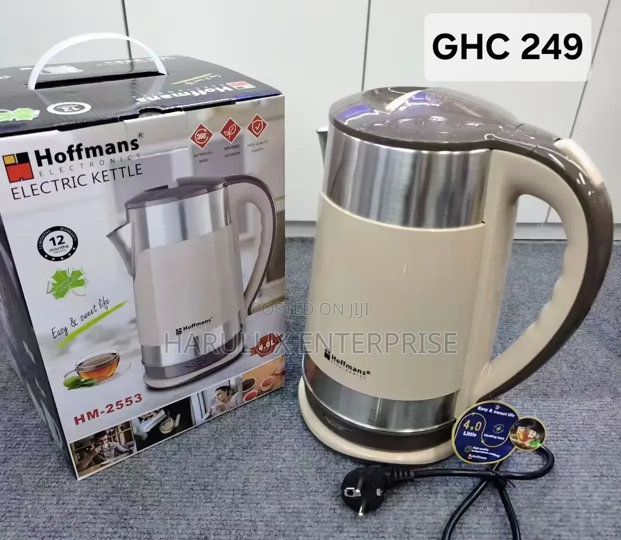 Hoffmans 4.0L Stainless Steel Electric Kettle - 2000W (HM-2553)