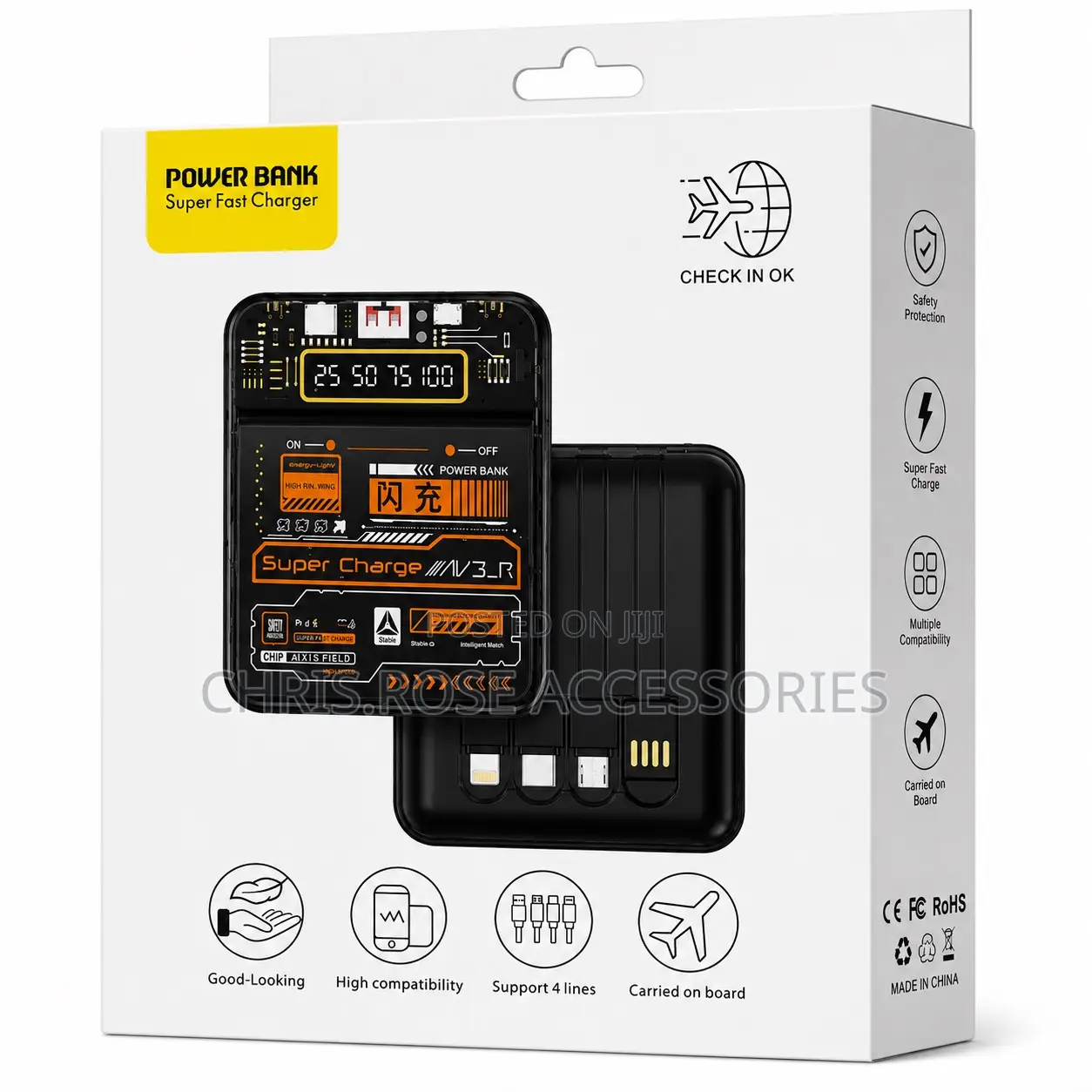 Super Fast Charging Power Bank With Built-in 4 Charging Cables
