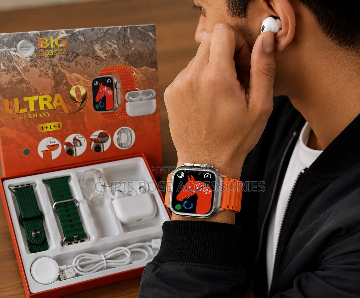 Ultra 9 Smart Watch 4+1 Gift Set – Wireless Earbuds