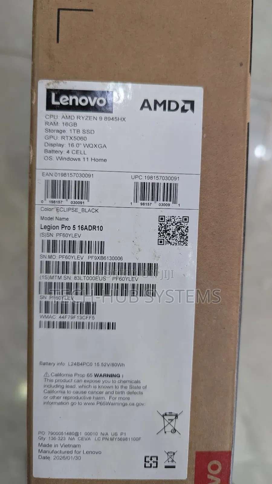 New Laptop Lenovo Legion 5i 16GB AMD Ryzen 9 SSD 1T