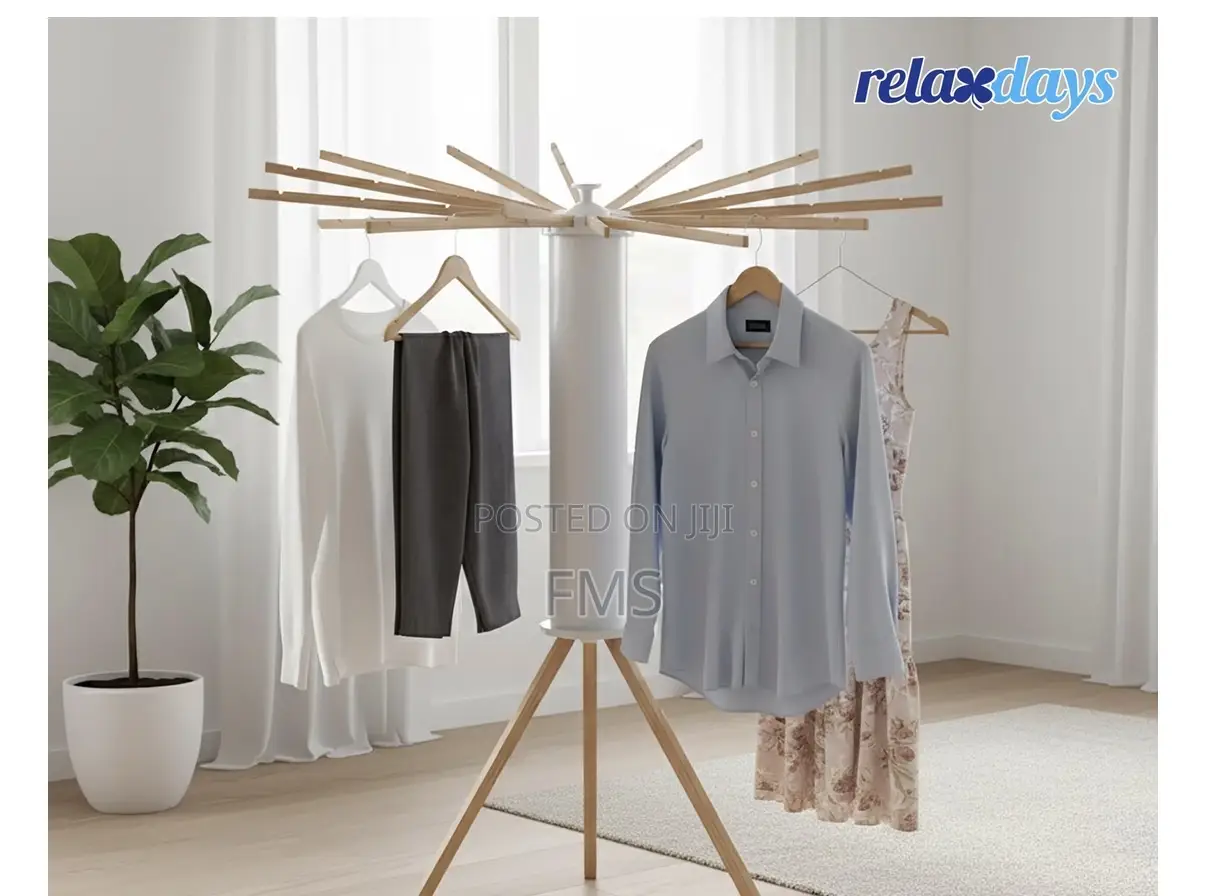 Elaxdays "Octopus" Clothes Drying Rack With Wooden Arms – White