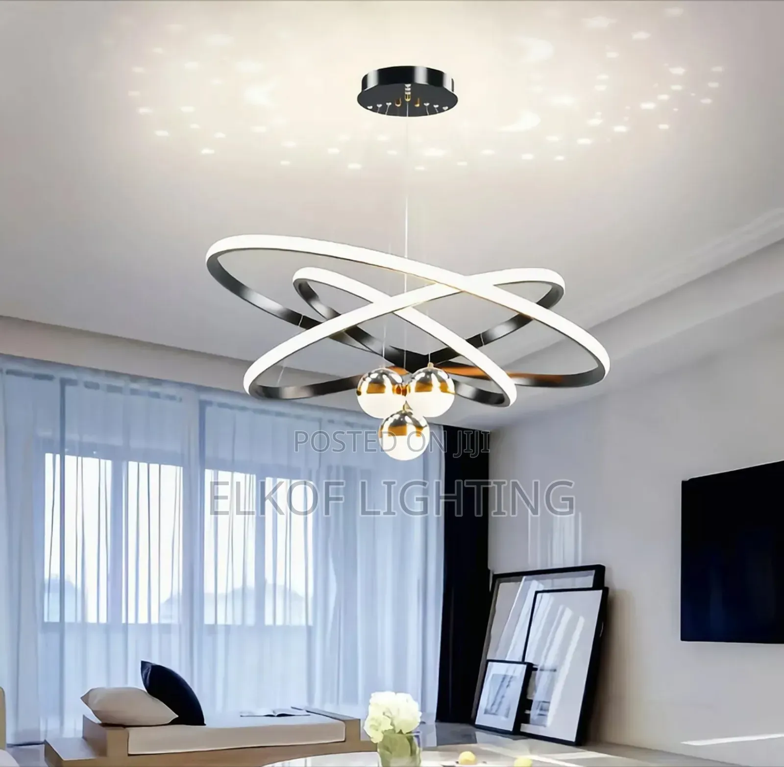 Circle Hanging 20+40+60cm Pendant 3 Ring Black Luxury Chandelier