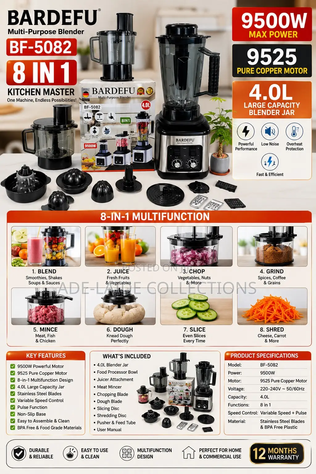 Bardefu Blender 5082- 8 In1 Pure Copper
