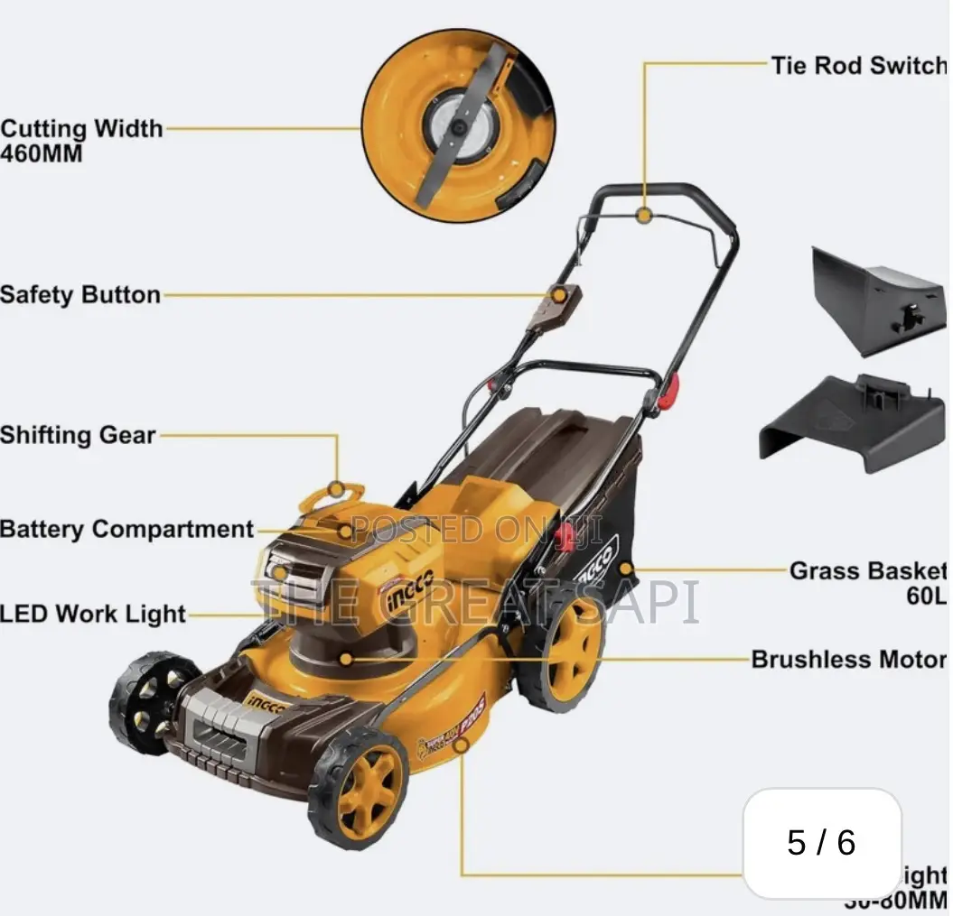 Ingco 18" 40V Cordless Lawn Mower With 5.0Ah Battery