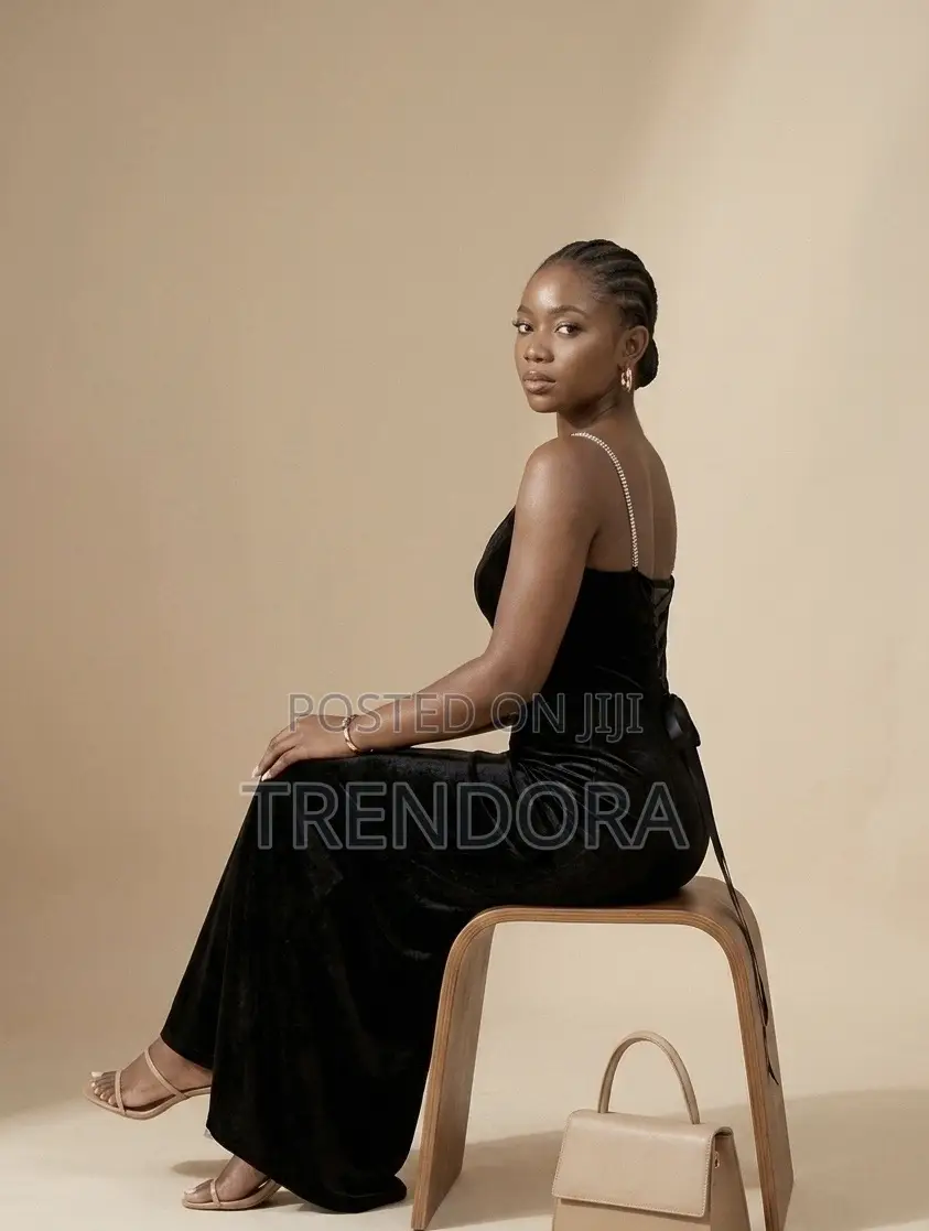 Black Velvet Stretchy Corset Dinner Dress in Accra