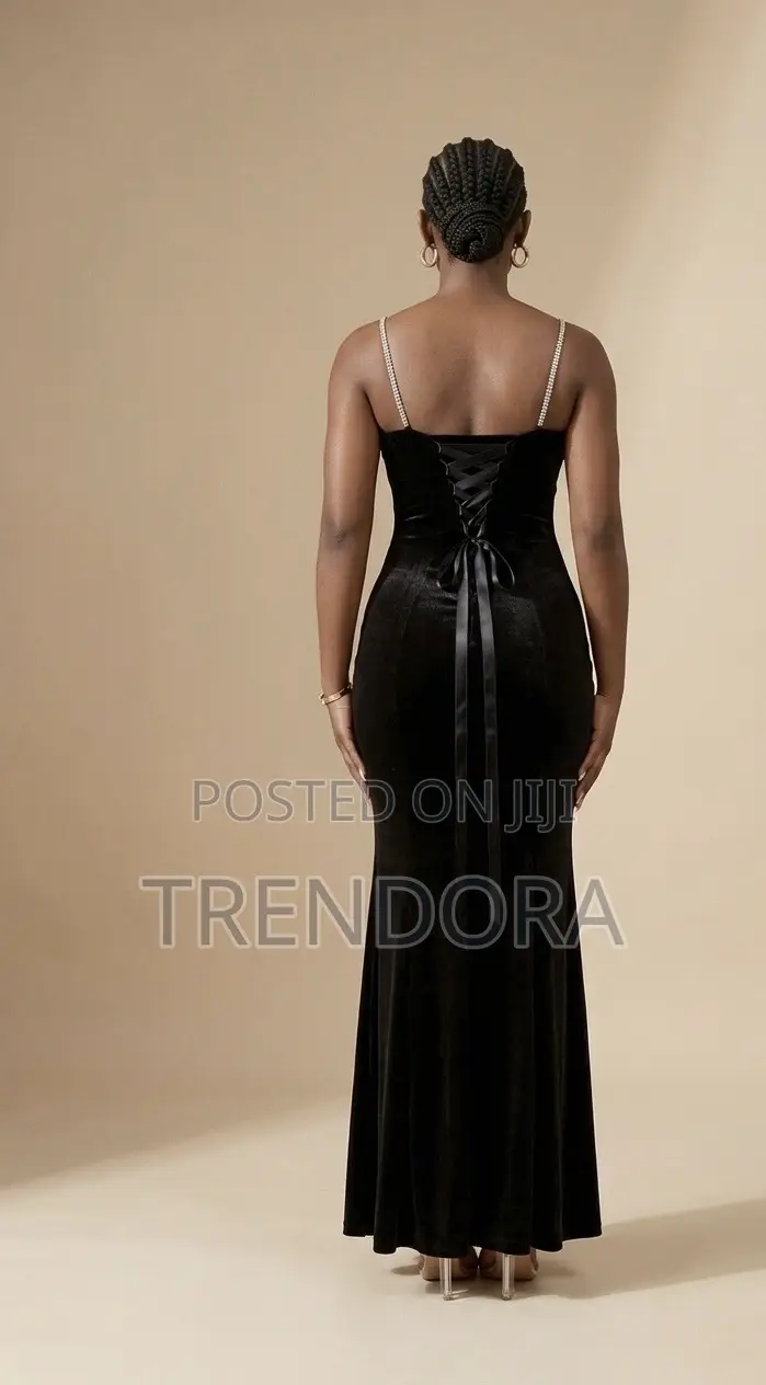 Black Velvet Stretchy Corset Dinner Dress in Accra