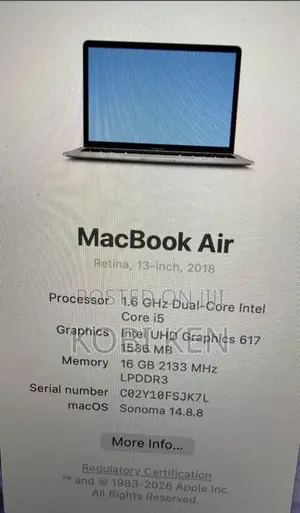 Laptop Apple MacBook Air 2018 16GB Intel Core i5 SSD 128GB