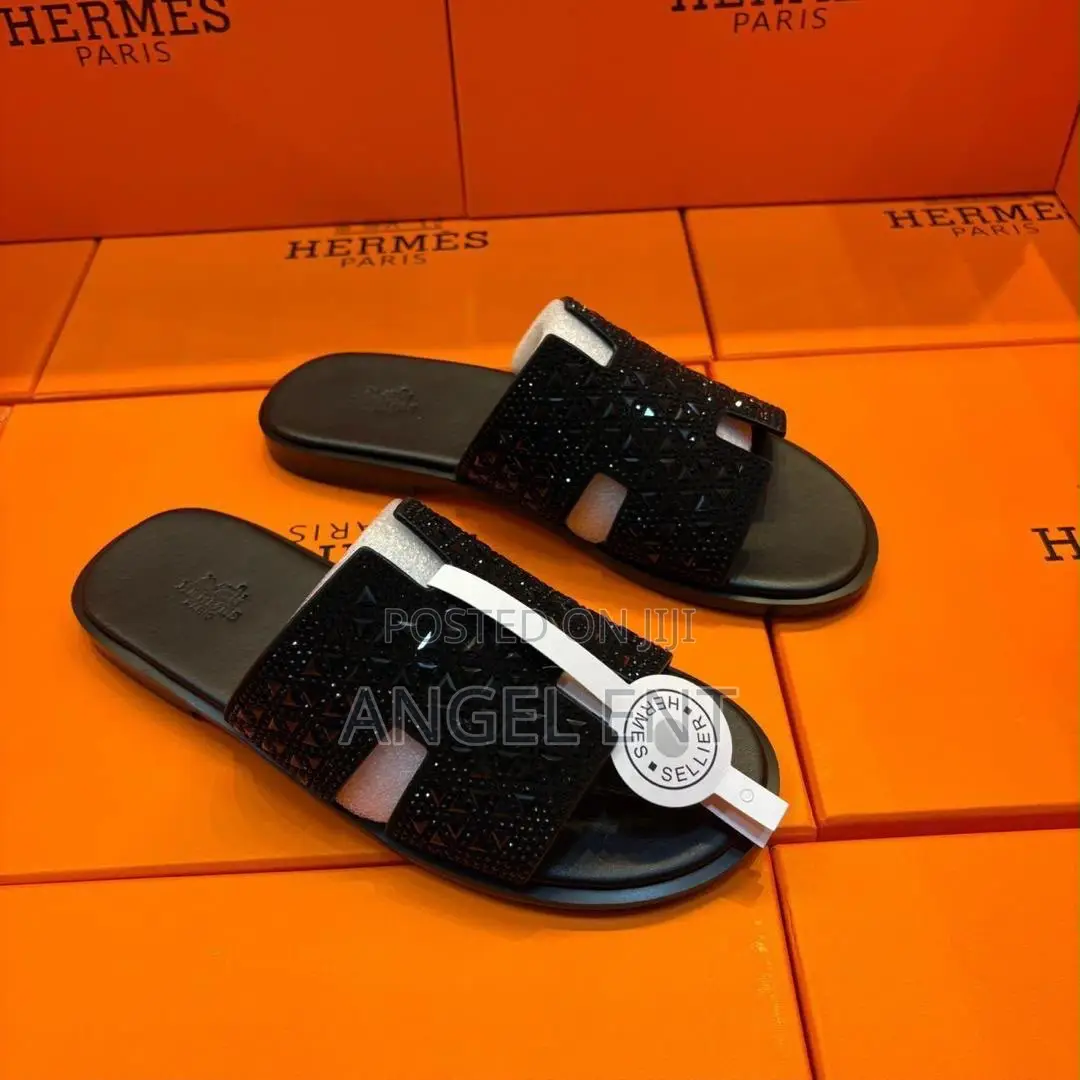 Hermes Izmir Sandals X Rhinestones in Black Leather(Location:Adum Ksi)