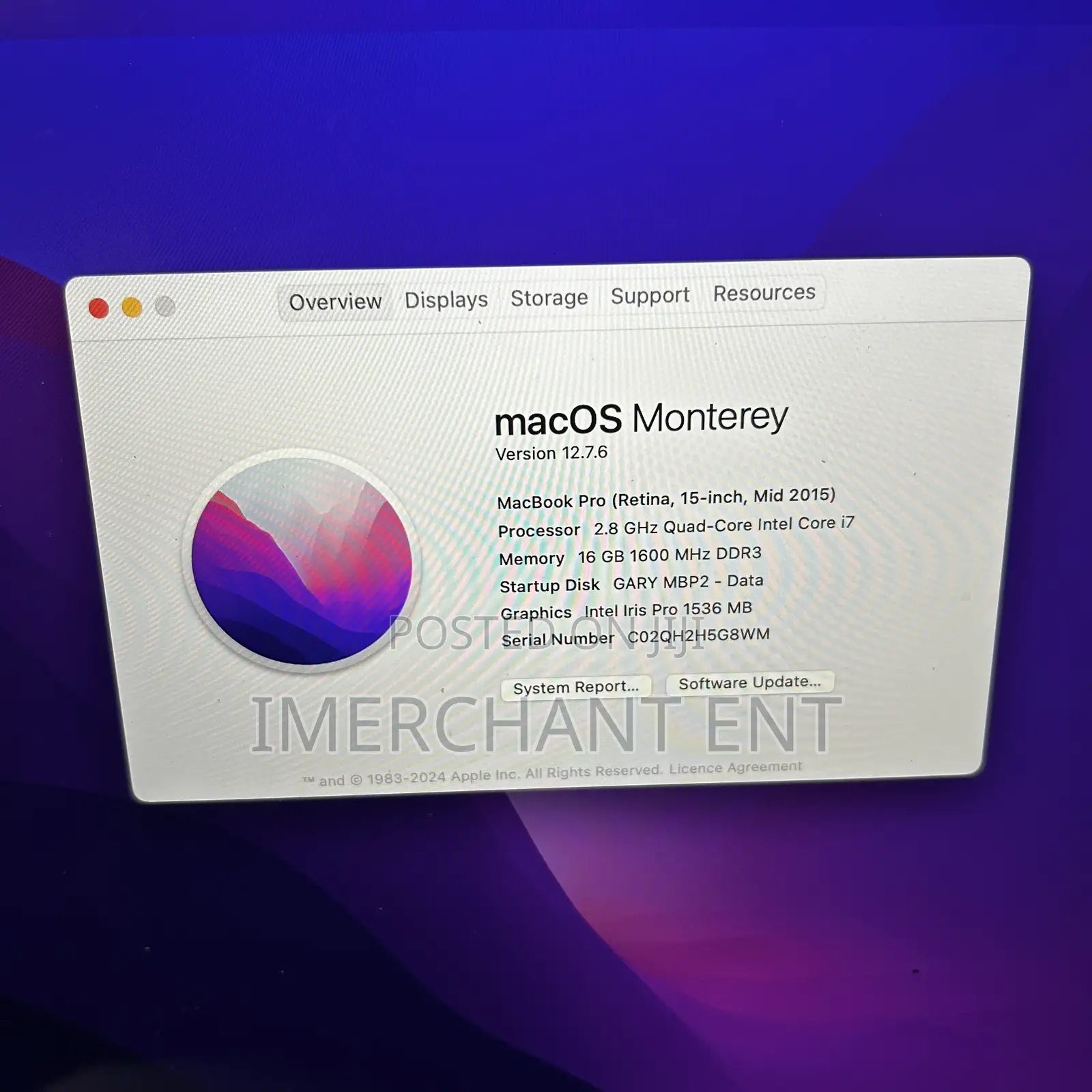 Laptop Apple MacBook Pro 2015 16GB Intel Core i7 SSD 1T
