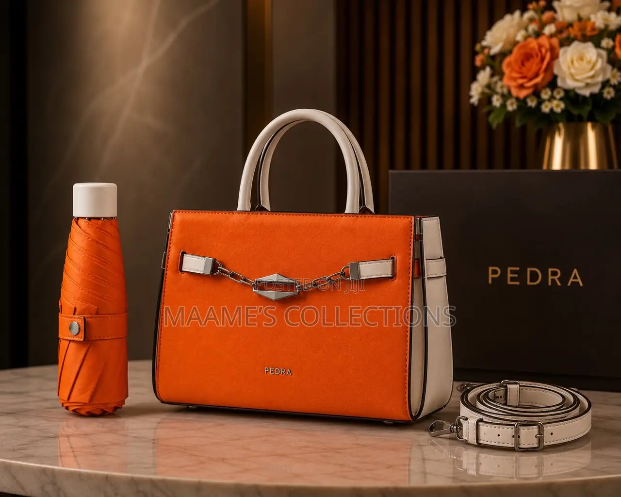 PEDRA Premium Handbag Set With Matching Foldable Umbrella