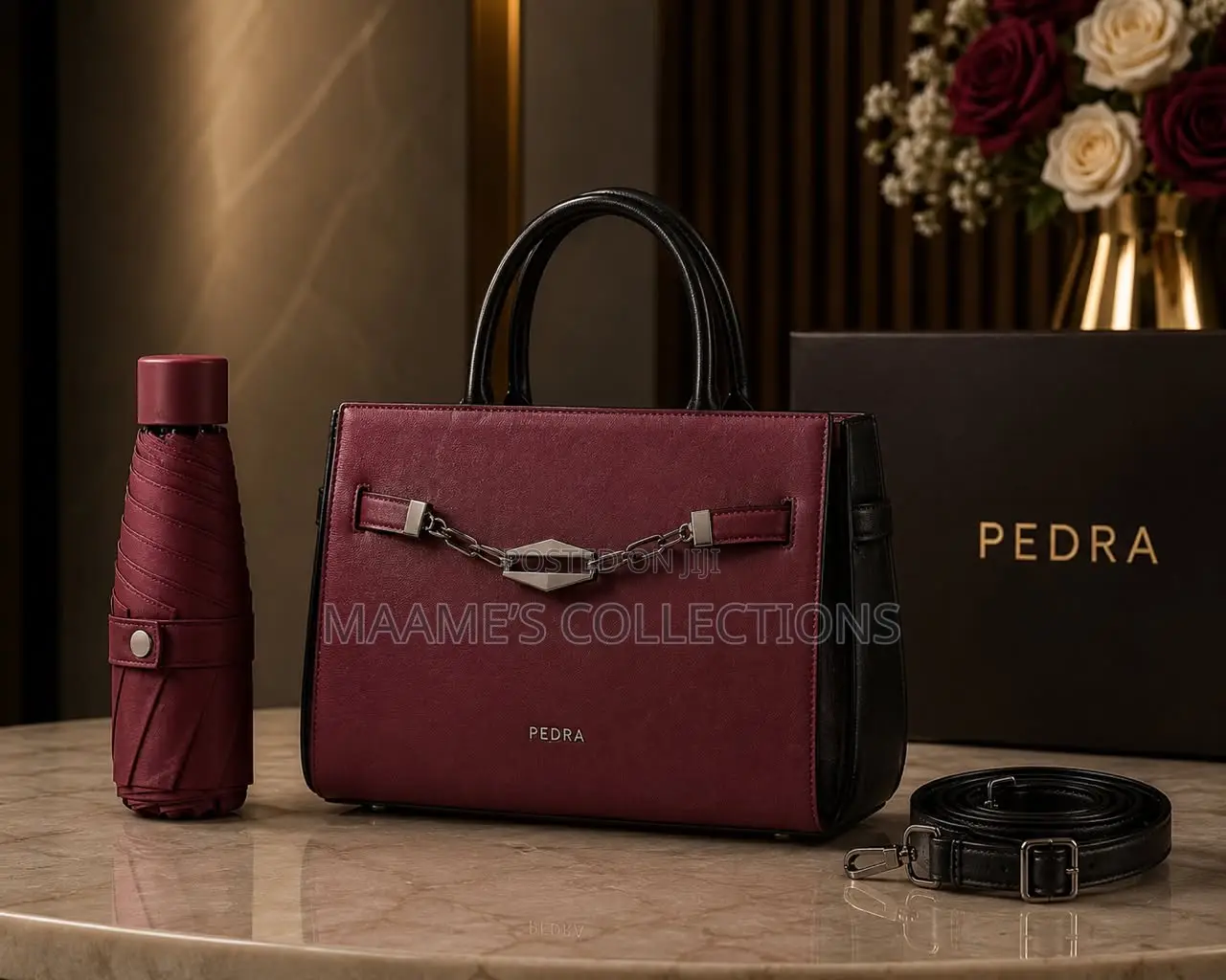 PEDRA Premium Handbag Set With Matching Foldable Umbrella