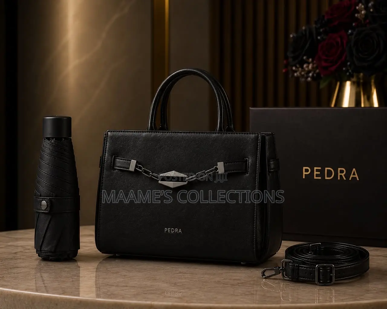 PEDRA Premium Handbag Set With Matching Foldable Umbrella
