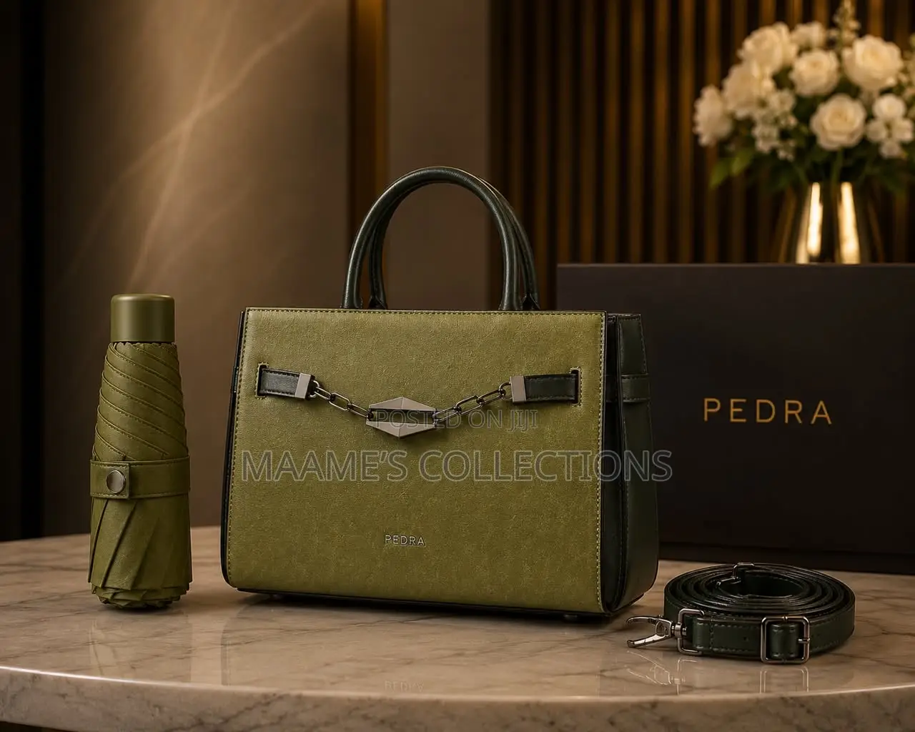 PEDRA Premium Handbag Set With Matching Foldable Umbrella