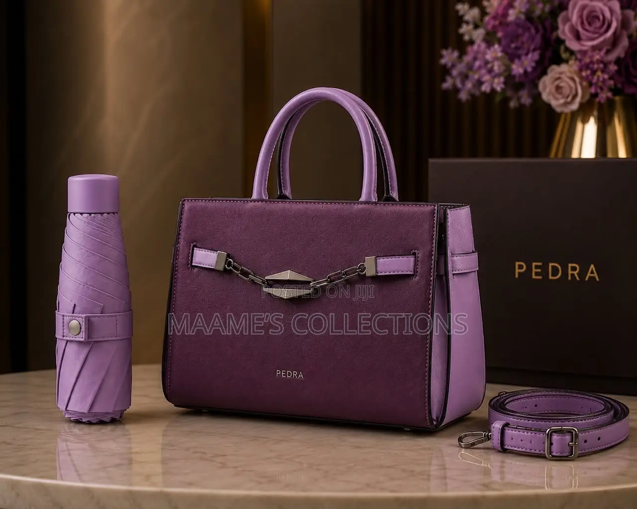 PEDRA Premium Handbag Set With Matching Foldable Umbrella