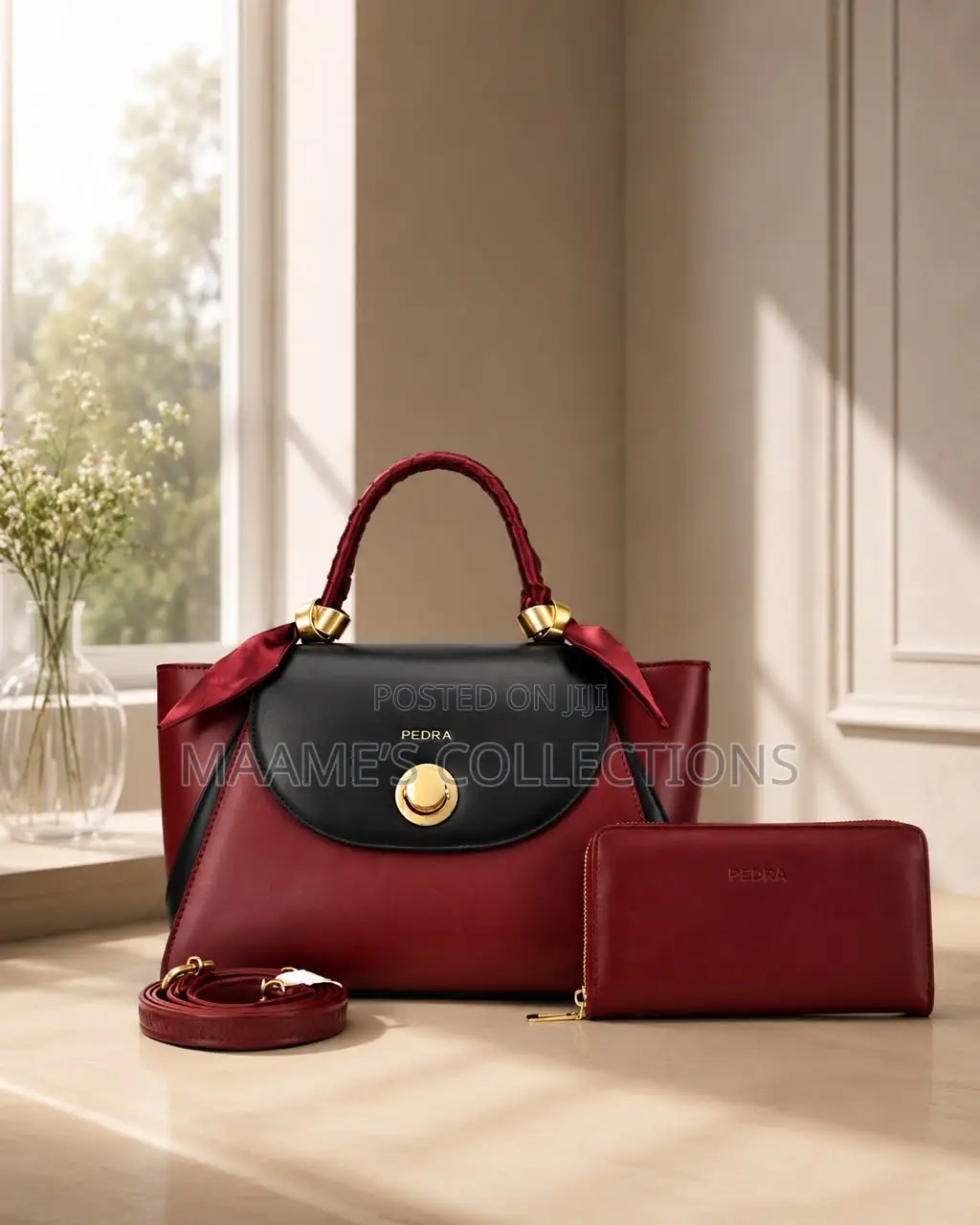 PEDRA 4-in-1 Ladies Handbag Set -Handbag, Purse, Scarf Long Strap