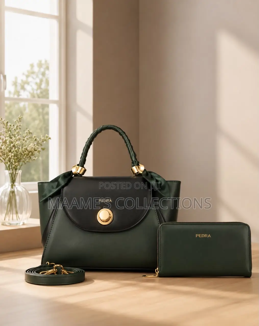 PEDRA 4-in-1 Ladies Handbag Set -Handbag, Purse, Scarf Long Strap