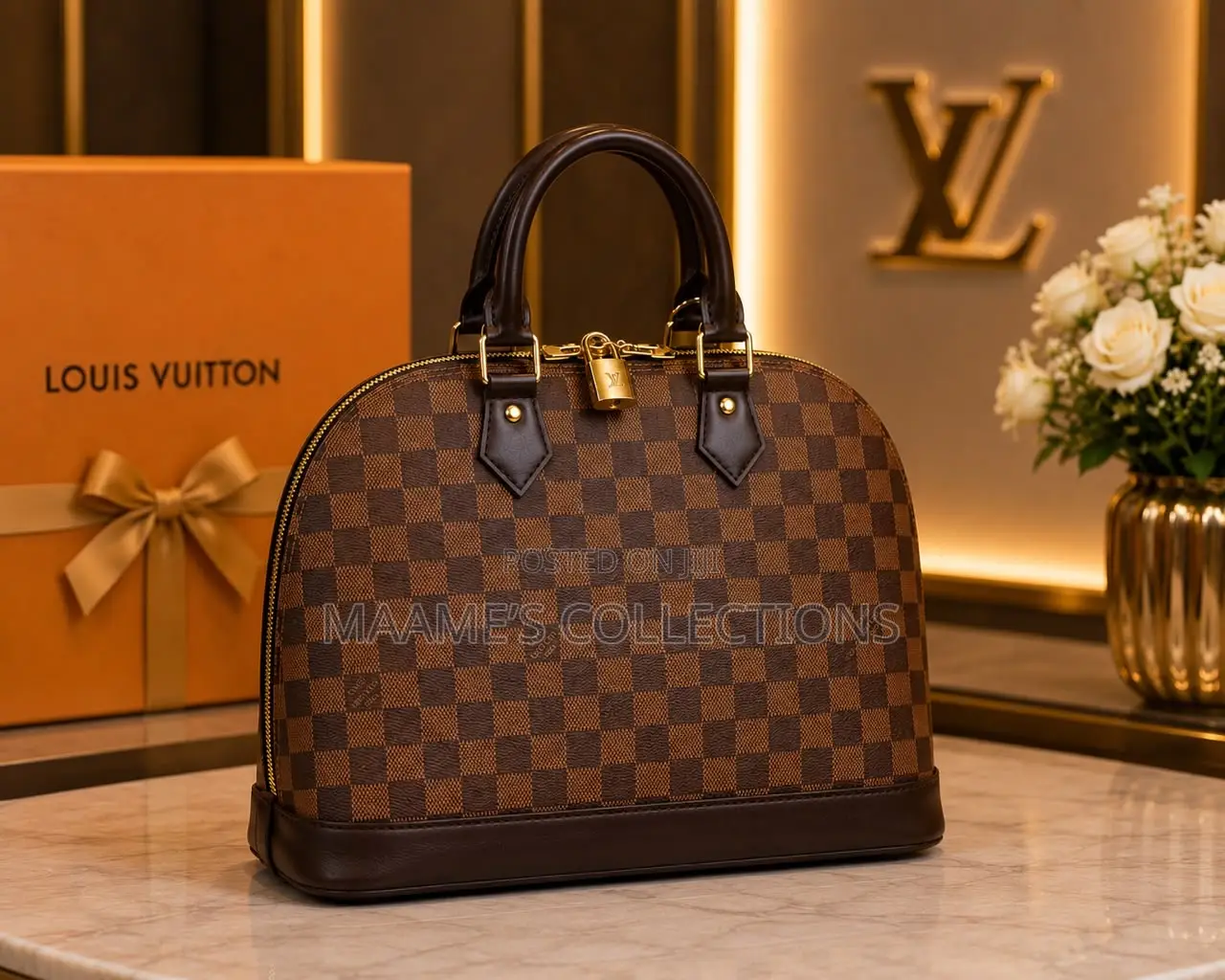 Louis Vuitton Brown Checkered Elegant Ladies Designer HandBag Big Size
