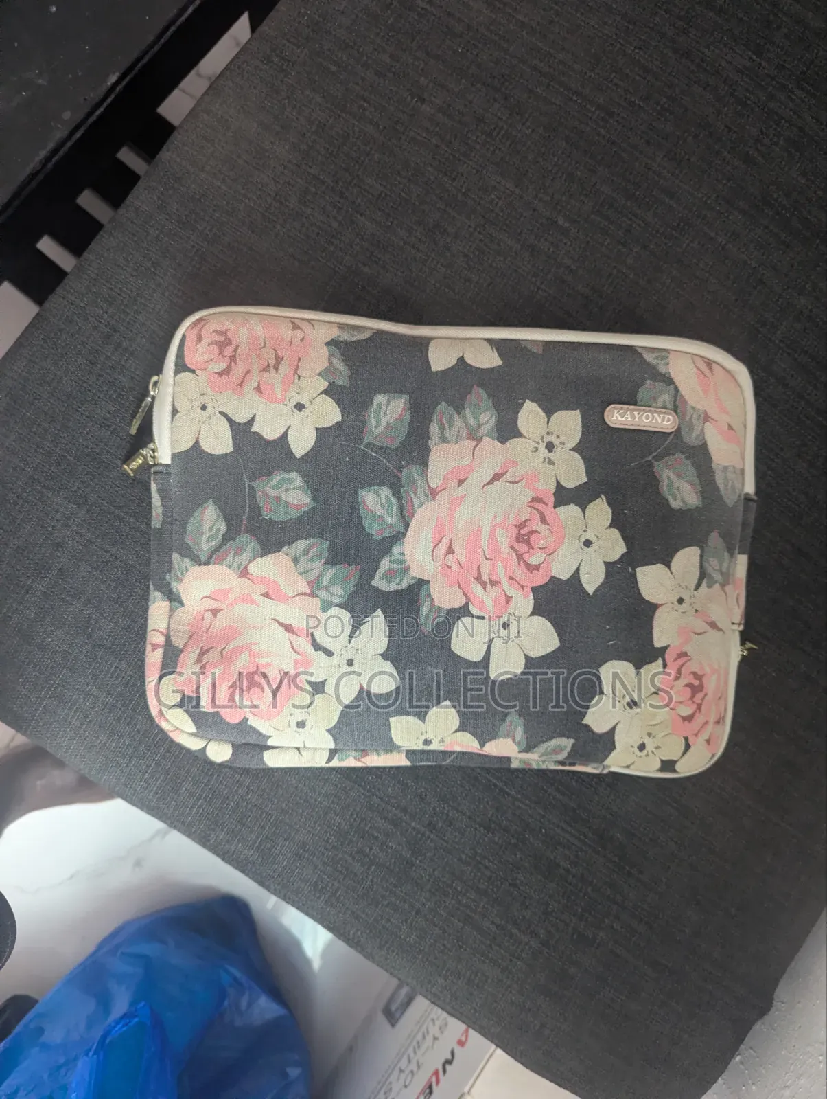 13 Inch Laptop Sleeve "Black Rose" Vintage Floral Pattern Bag