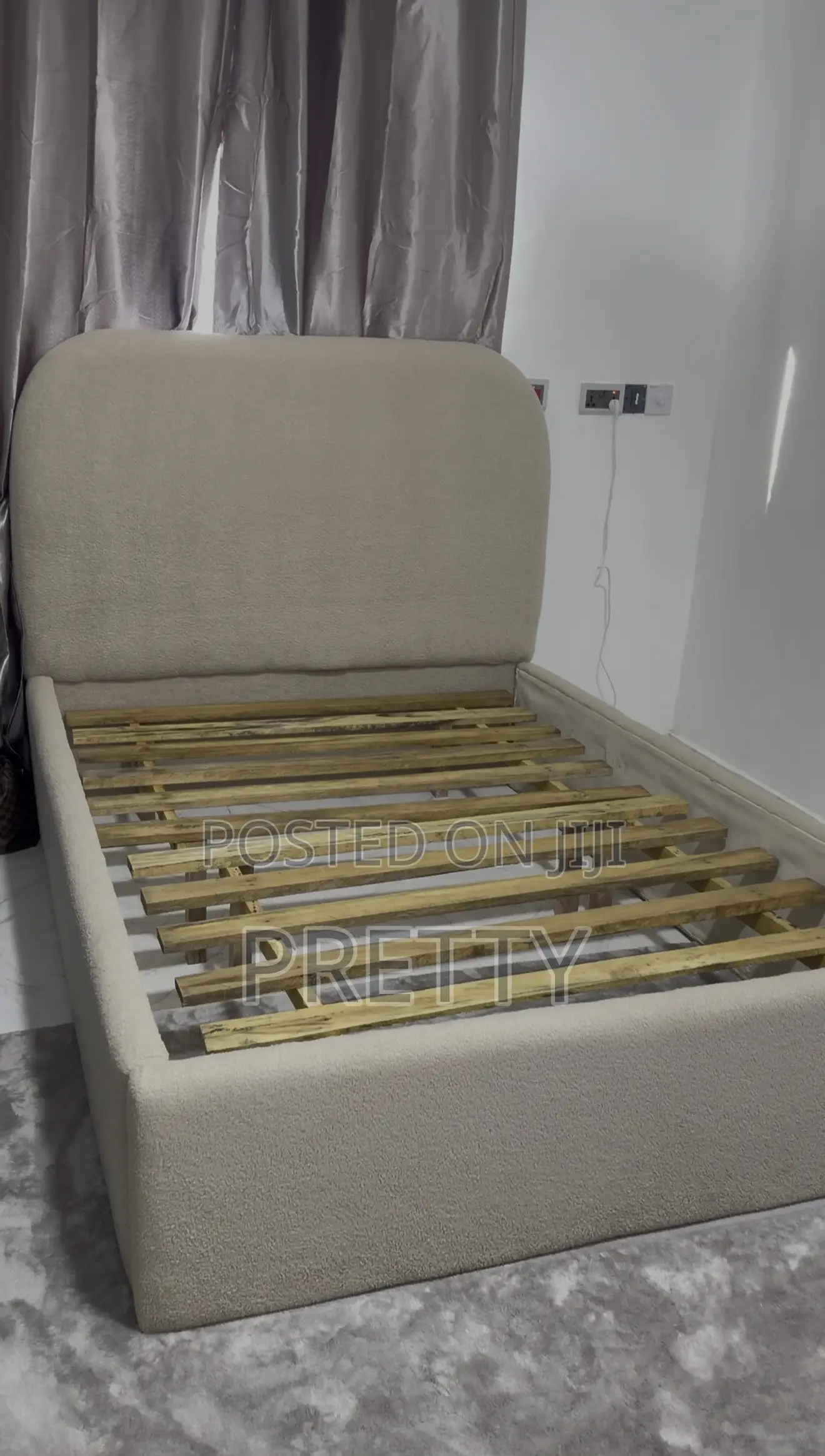 Wooden Bed Frame for Sale ,Made With Boucle Fabric