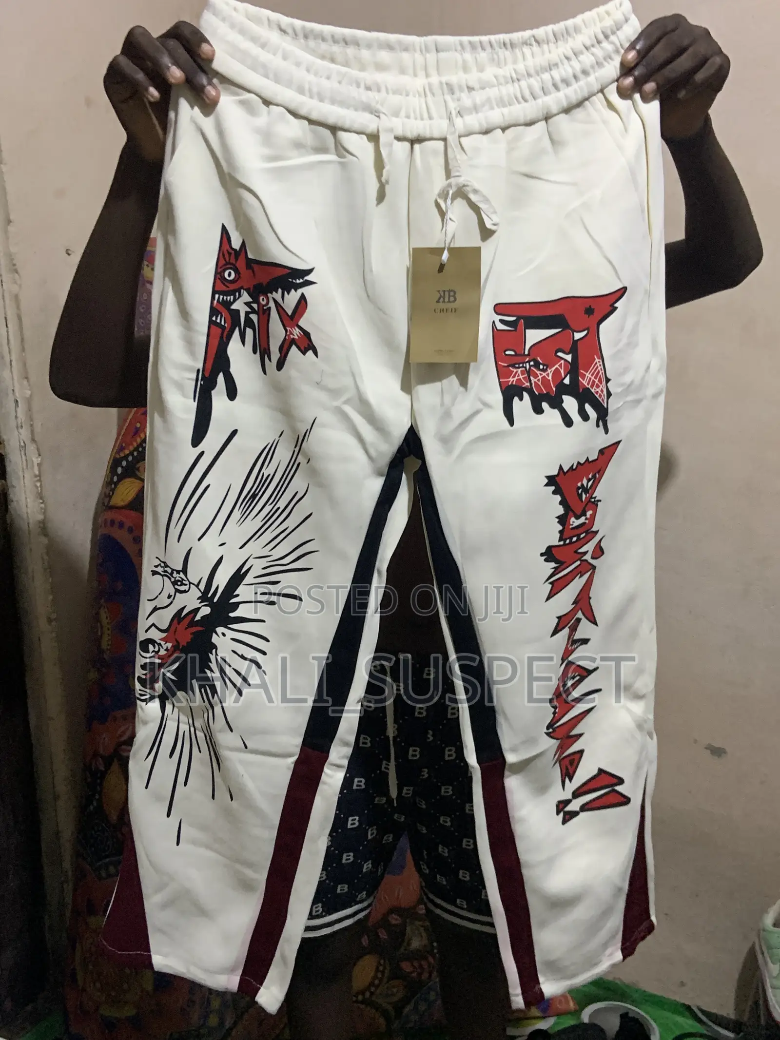 HB CHEIF Off-White Streetwear Joggers With Red/Black Graphics (NWT)