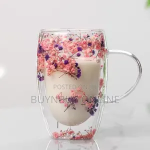 Double Layer Borosilicate Glass Mug Designed With Real Dried Flowers