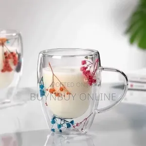 Double Layer Borosilicate Glass Mug Designed With Real Dried Flowers