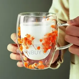 Double Layer Borosilicate Glass Mug Designed With Real Dried Flowers