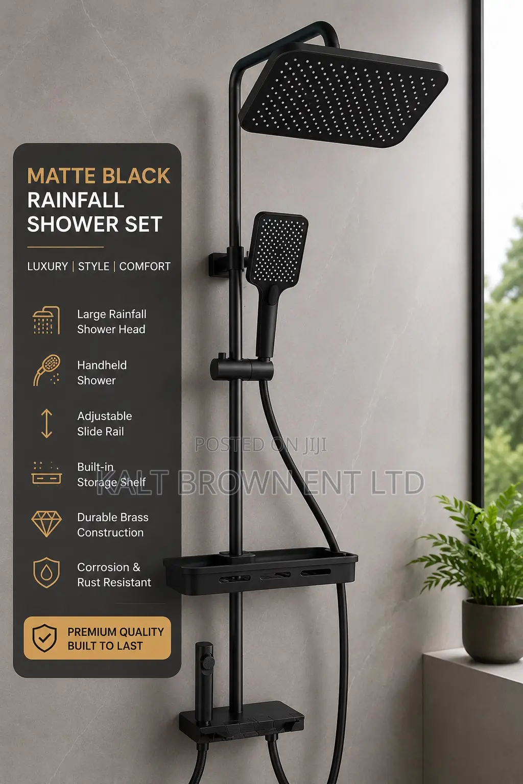 Luxury Twin Rainfall Shower Set – Matte Black