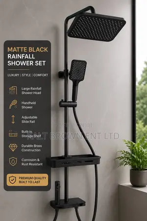 Luxury Twin Rainfall Shower Set – Matte Black