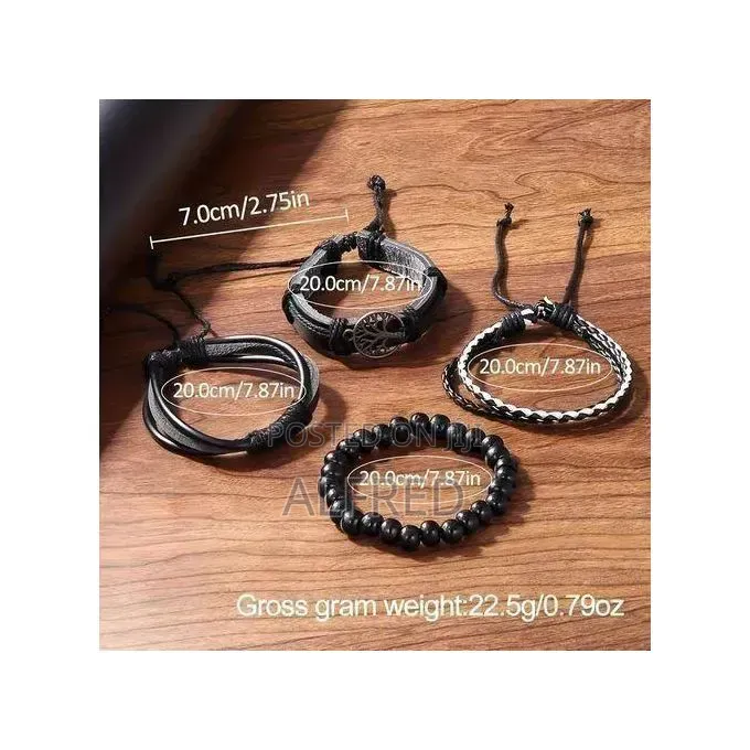 Men's Black 5-in-1 Stainless Steel Watch Bracelet Set