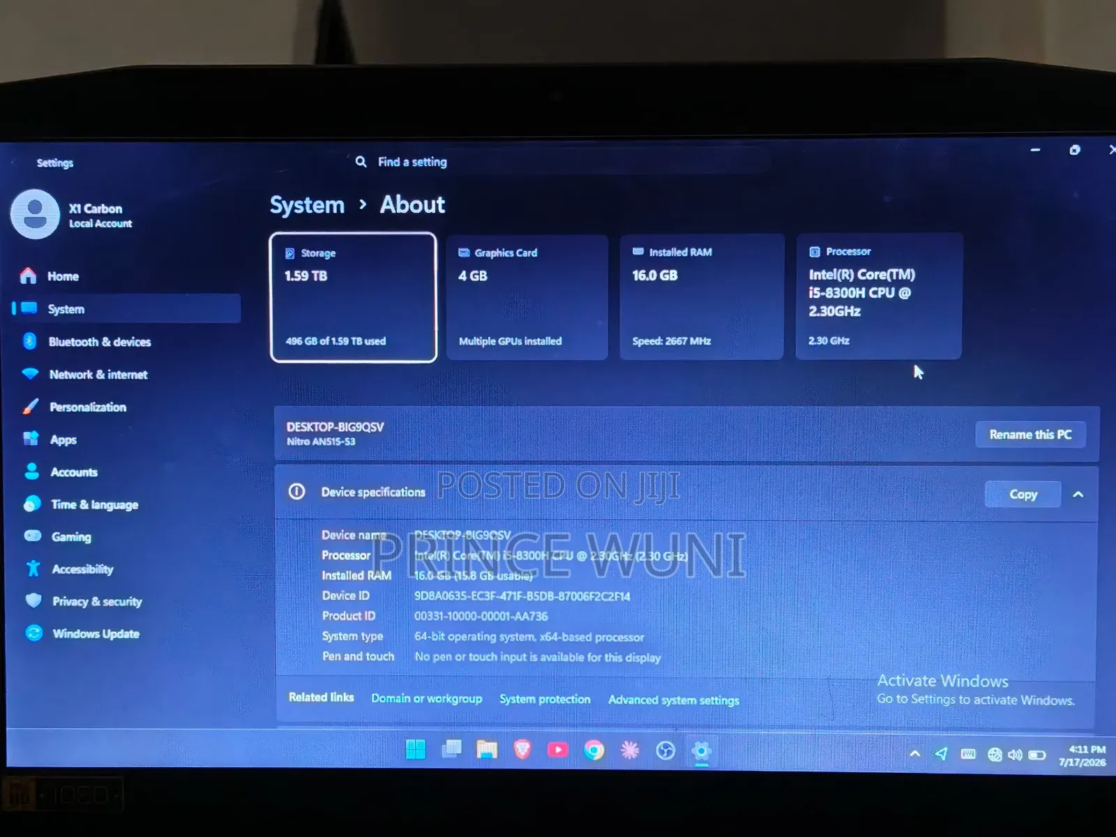Laptop Acer Nitro 5 16GB Intel Core i5 HDD+SSD 1.5T