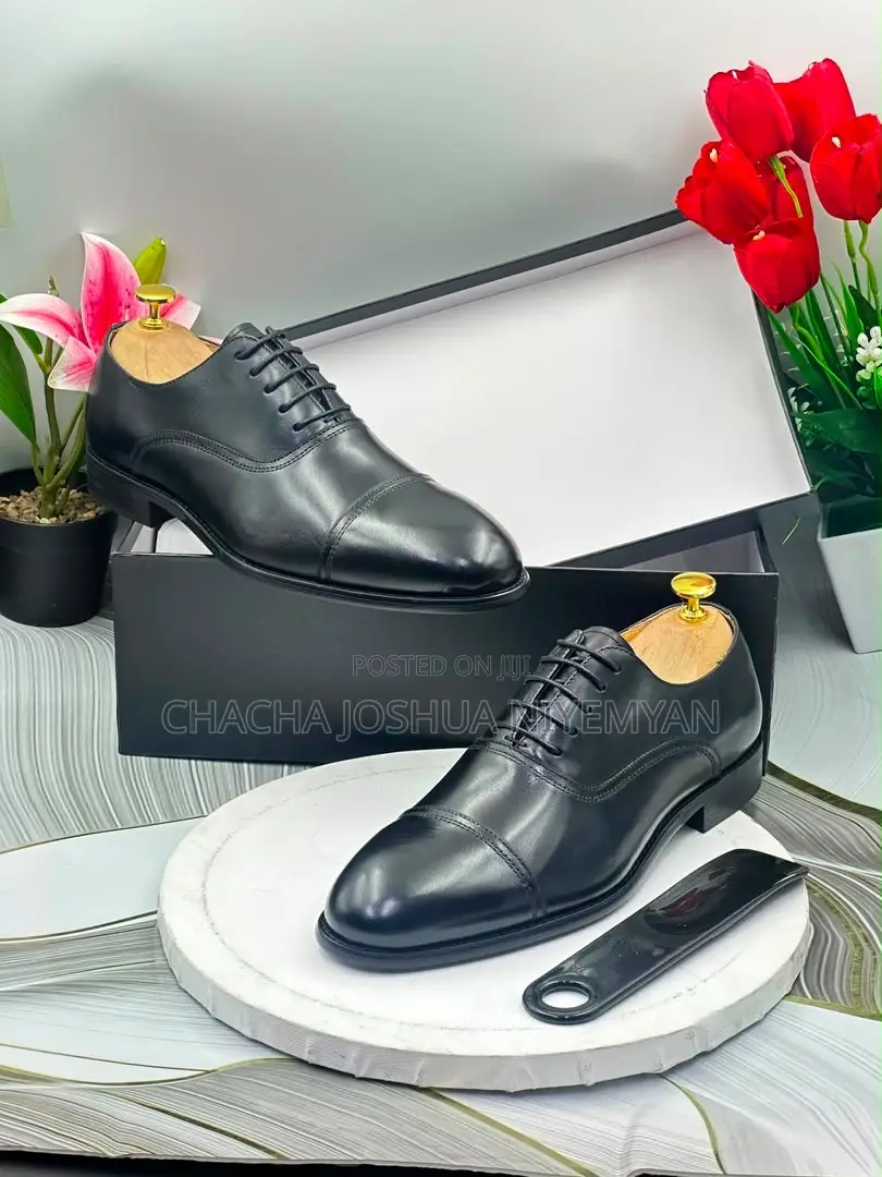 Men’s Black Cap Toe Oxford Shoes | Premium Leather Lace-Up