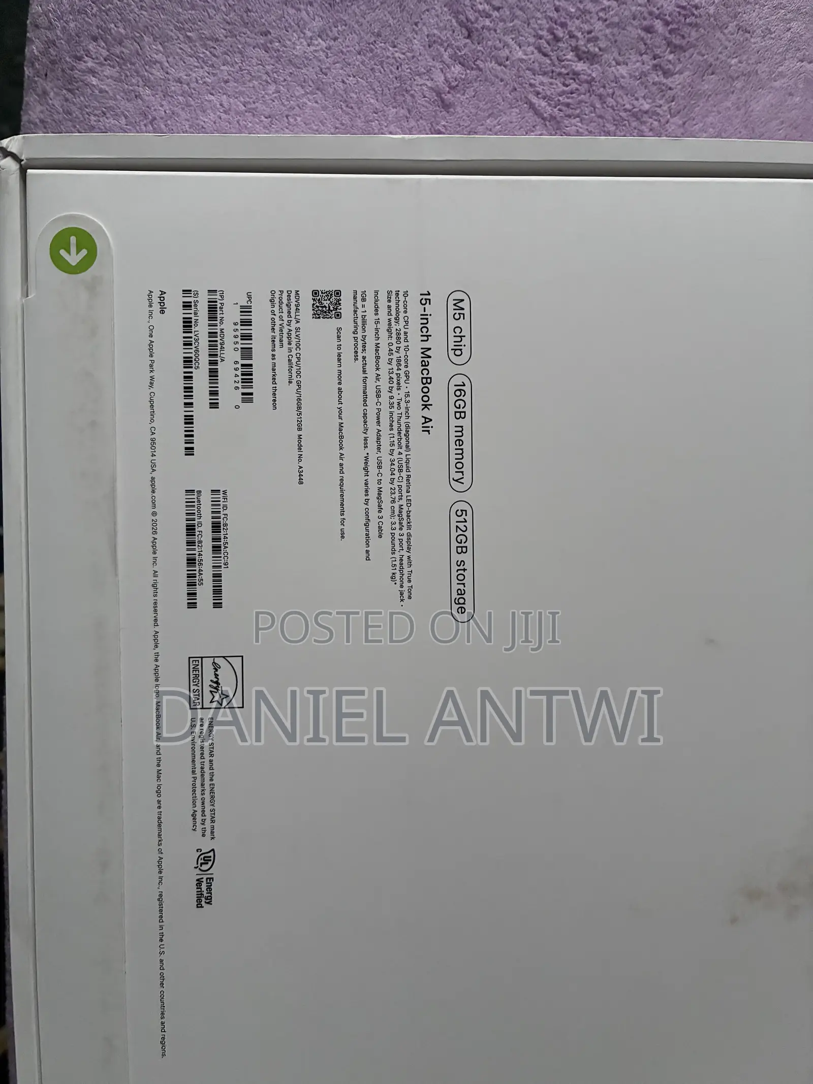 New Laptop Apple MacBook Air 16GB Apple M5 SSD 512GB